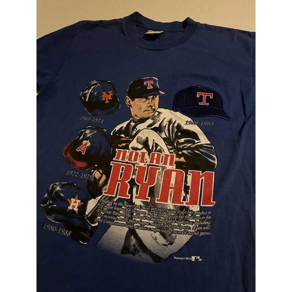 RARE Vintage 1993 Nolan Ryan Embroidered MLB T-Shirt XL Nutmeg Single Stitch MLB